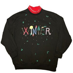 Vintage 90s Bobbie Brooks Women's Winter Grandma Holiday Pullover Sweatshirt XL